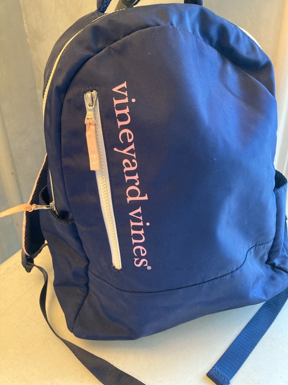 Vineyard Vines Navy Backpack with Pink Logo Accents